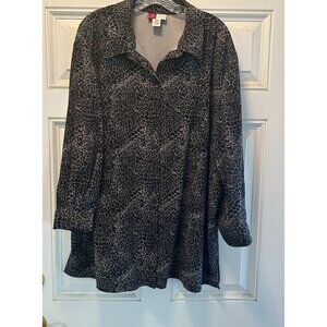 JM Collection By Jennifer Moore Womens Black & Gray Animal Print Button-Up Blous